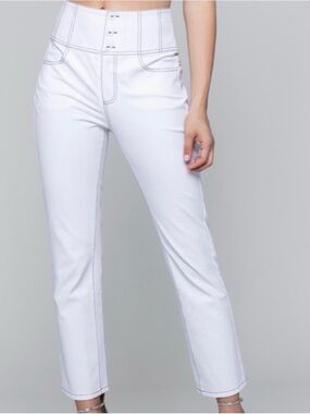 bebe Cream Straight-Leg Jeans with Contrast Stitching